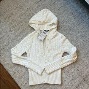Brandy Melville White Cable Knit Hooded Cardigan